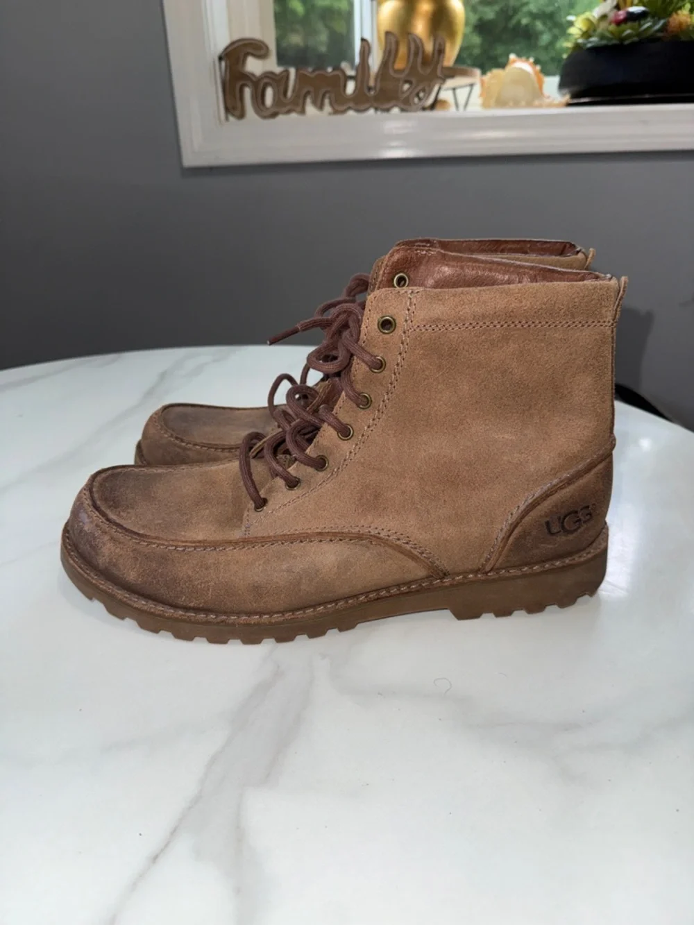 UGG Men's Tan Suede Lace-Up Moc Toe Boots